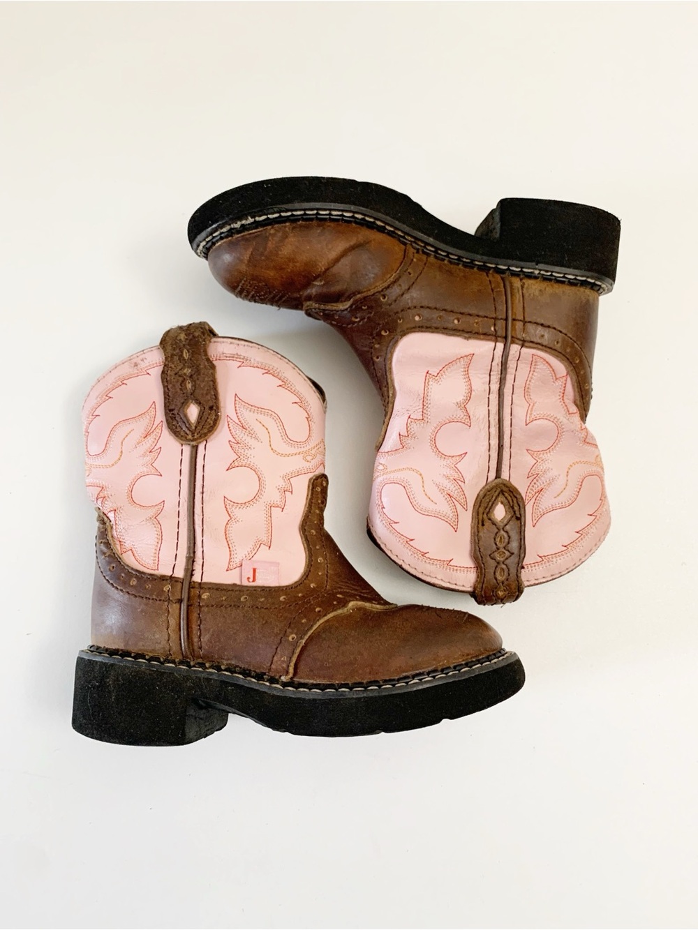 Justin Toddler "Gypsy" Pink Brown Leather Western Boots ~ 9 - Picture 2 of 8